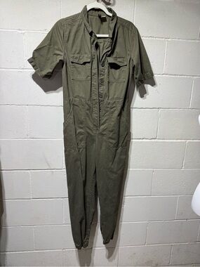 H&M Olive Green Short-Sleeve Utility Jumpsuit
